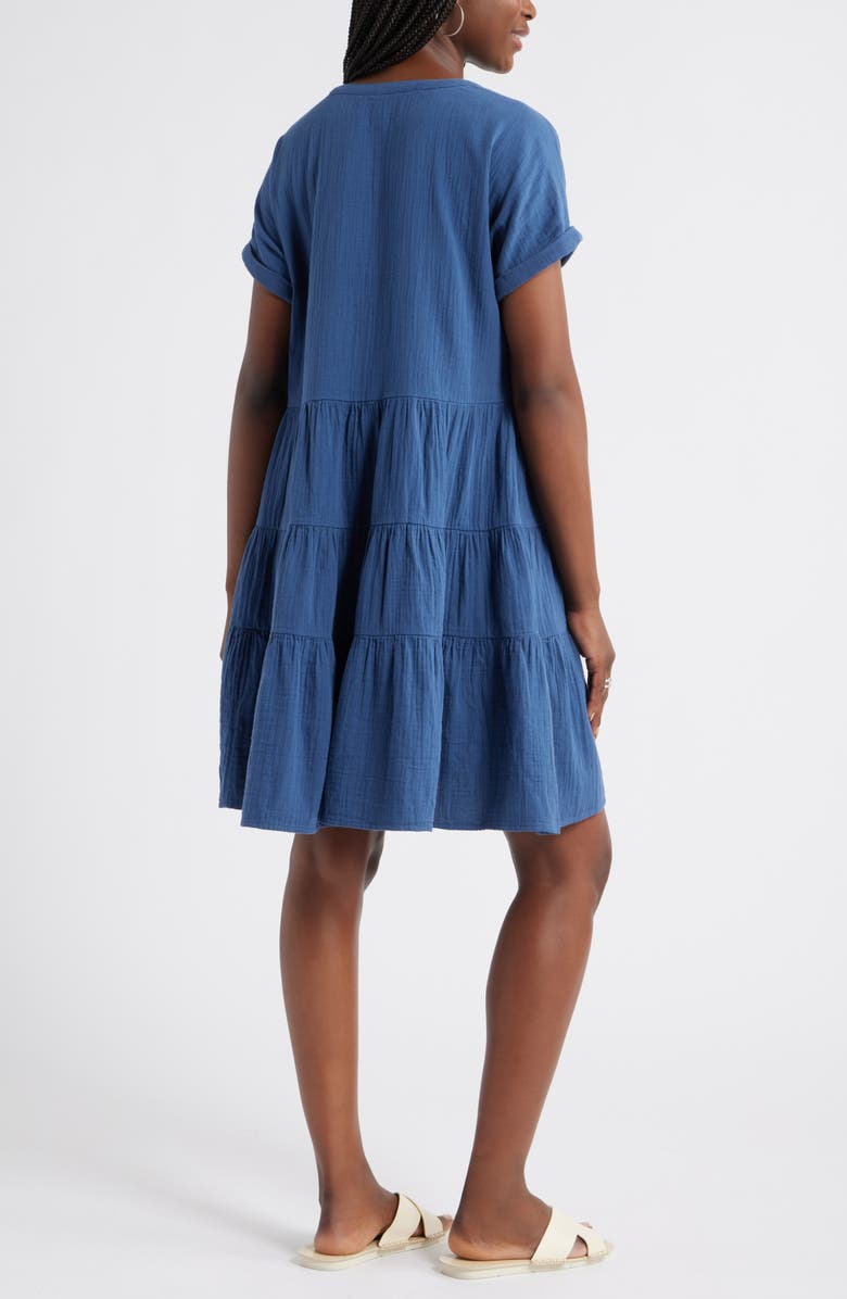 Caslon<sup>®</sup> Cotton Gauze Tiered Popover Dress, Alternate, color, Navy Denim