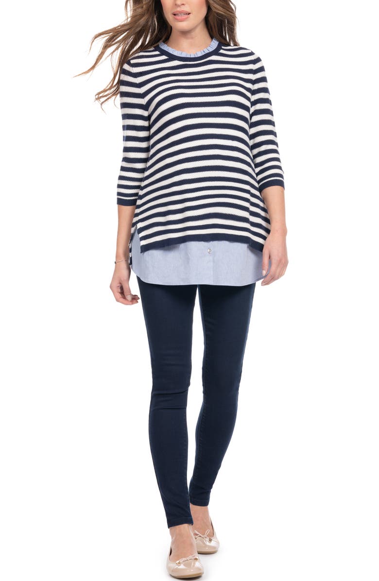 Seraphine Stripe Mixed Media Layered Maternity/Nursing Sweater, Alternate, color, 
