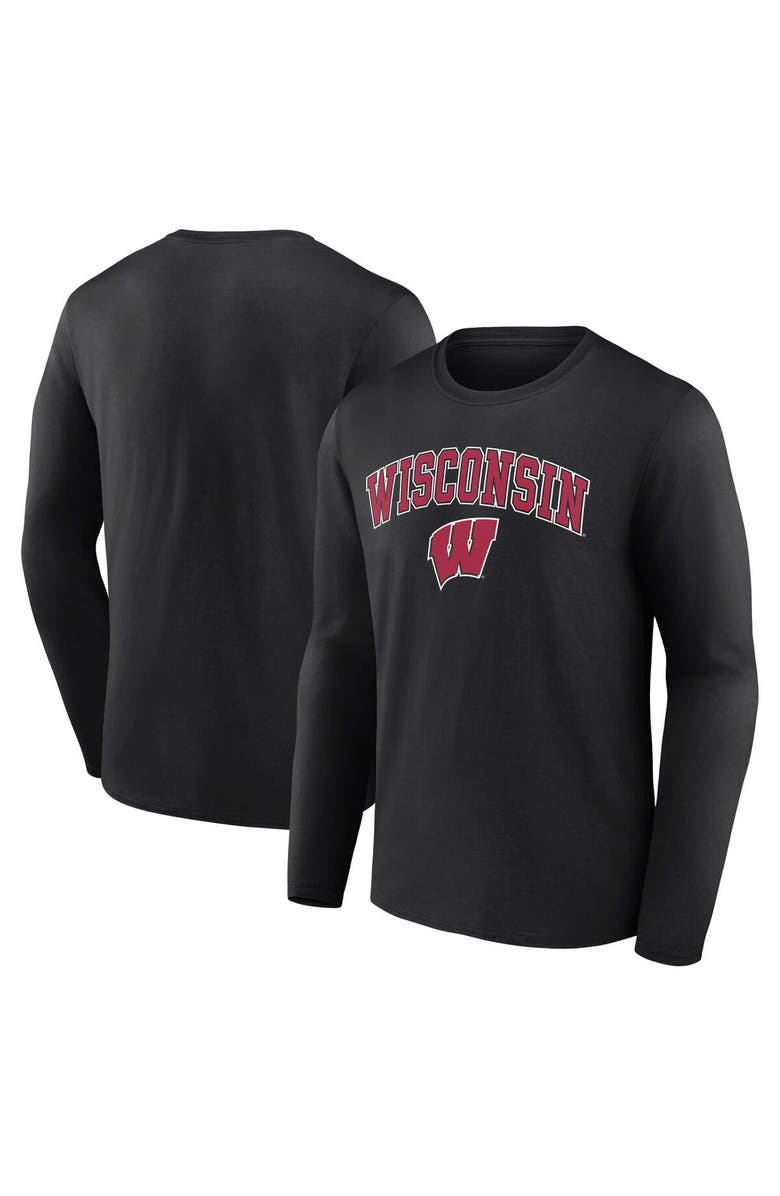 FANATICS Men's Fanatics Branded Black Wisconsin Badgers Campus Long Sleeve T-Shirt, Main, color,
