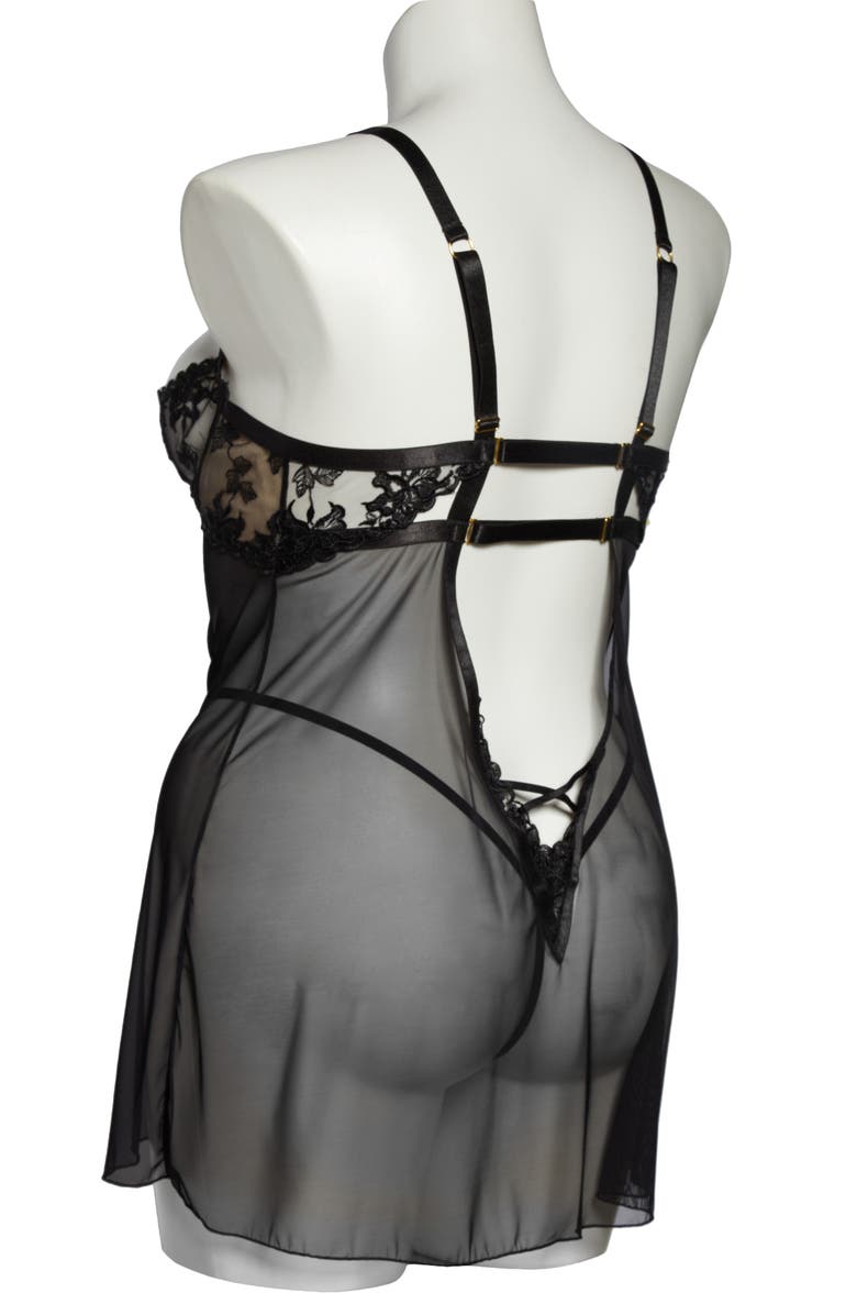 Oh La La Cheri Embroidered Open Cup Babydoll Chemise & G-String Thong, Alternate, color, 