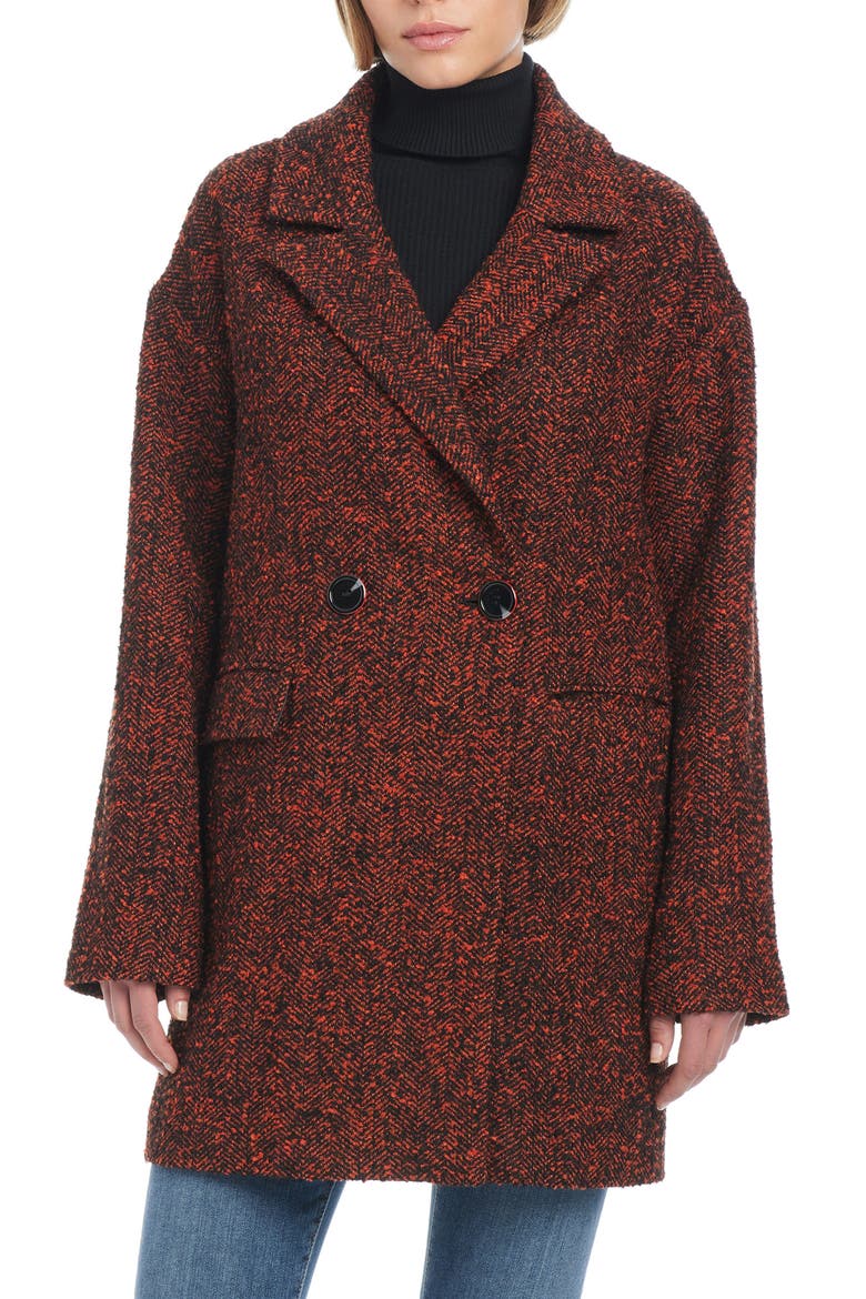 Double Breasted Herringbone Coat, Main, color, RED AND BLACK HERRINGBONE