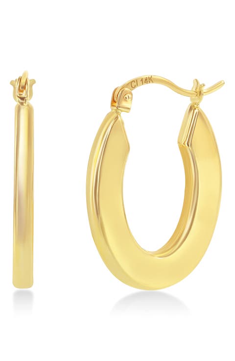 14K Yellow Gold Oval Hoop Earrings