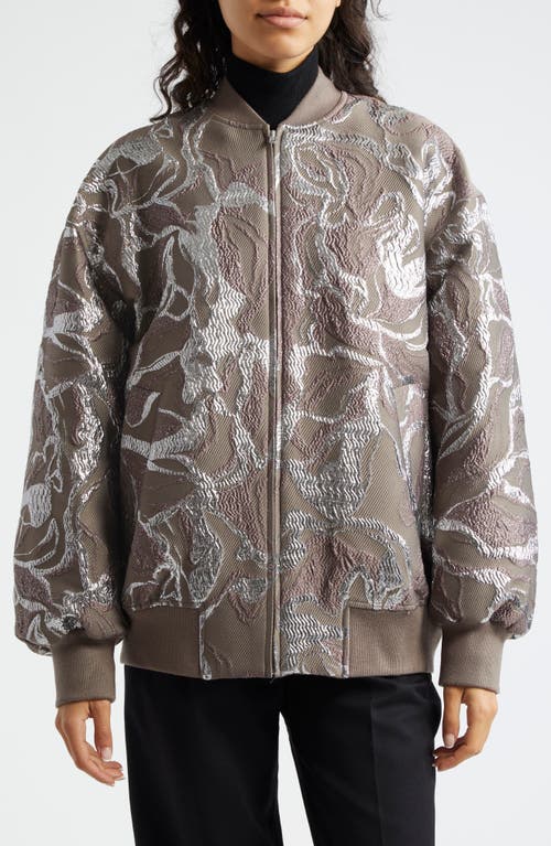 Stine Goya Oversize Metallic Jacquard Bomber Jacket in Abstract Foliage 