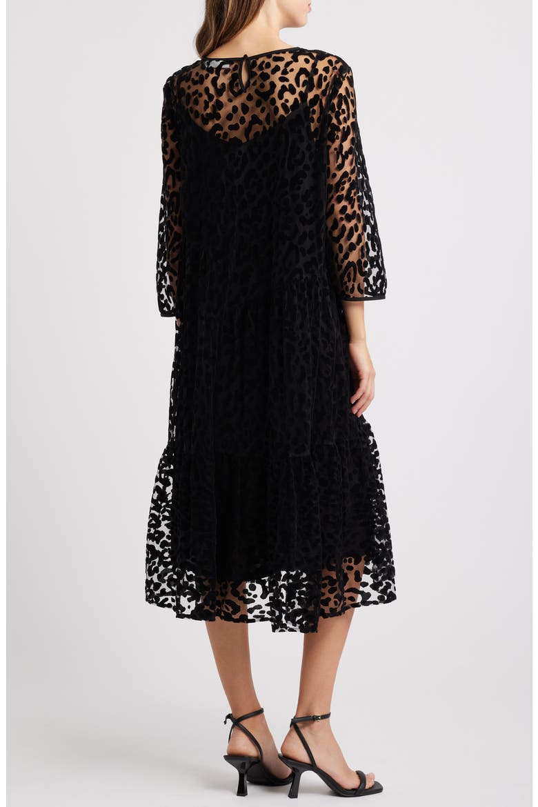 Otilo Leopard Velvet Jacquard Long Sleeve Layered Midi Dress, Alternate, color, BLACK