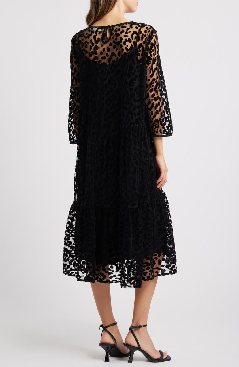 Masai Copenhagen Otilo Leopard Velvet Jacquard Long Sleeve Layered Midi Dress, Alternate, color,