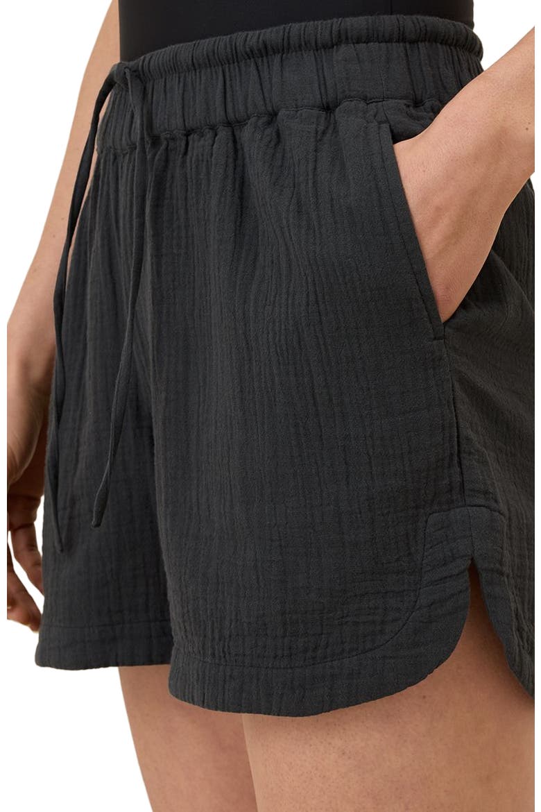Organic Cotton Coastal Double Gauze Curved Hem Short, Alternate, color, Black