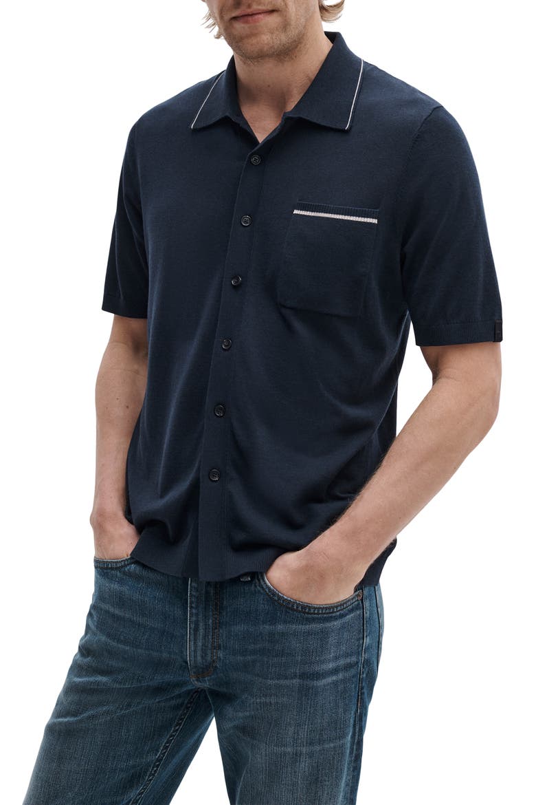 Conrad Silk & Cotton Dalton Knit Button-Up, Main, color, SALT