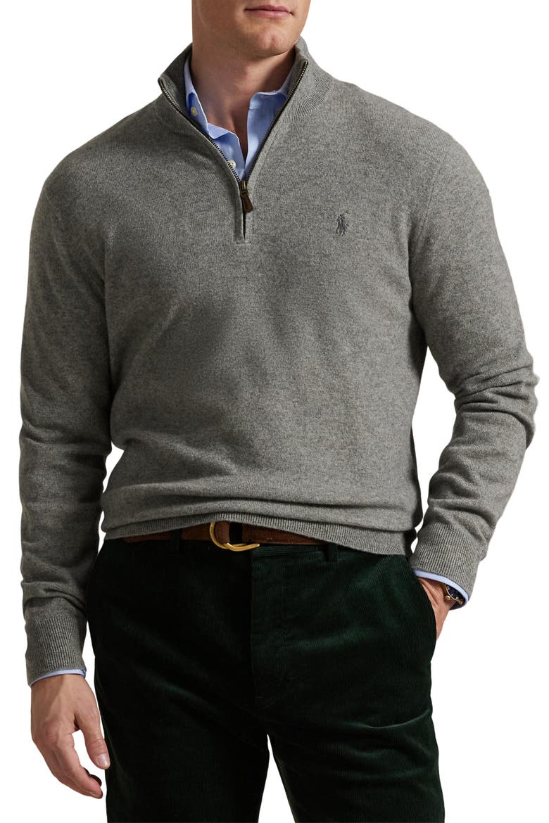 Regular Fit Wool Quarter Zip Sweater, Main, color, FAWN GREY HEATHER