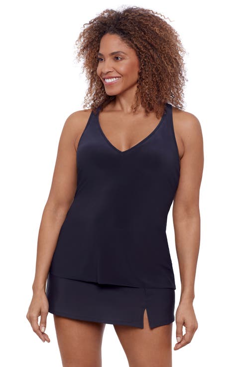 V-Neck Ladder Trim Racerback Full Coverage Tankini Swimsuit Top