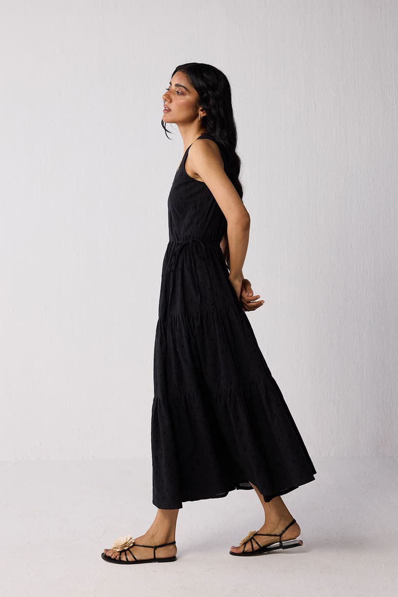Sleeveless Embroidered Wrap Dress with Tiers, Alternate, color, Black
