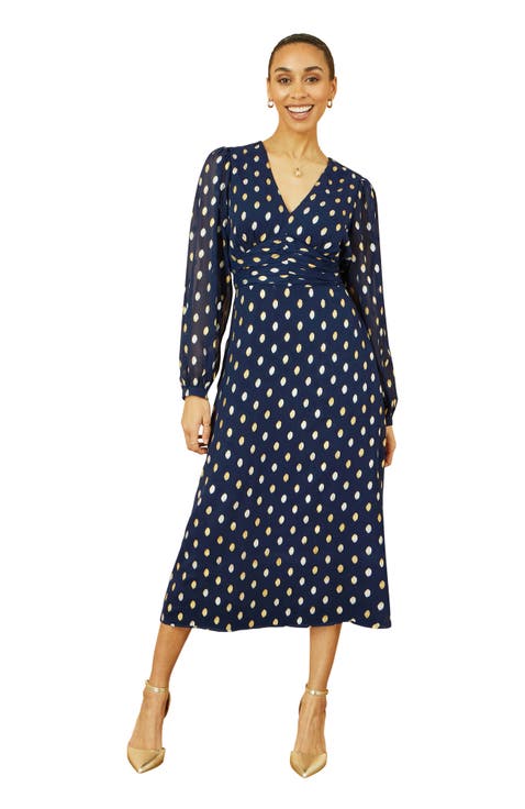 Elegant Foil Print Midi Dress