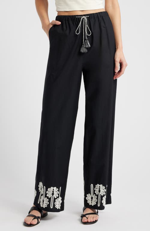 Rails Emmie Palm Tree Embroidered Pants In Black Ivory Palm Trees