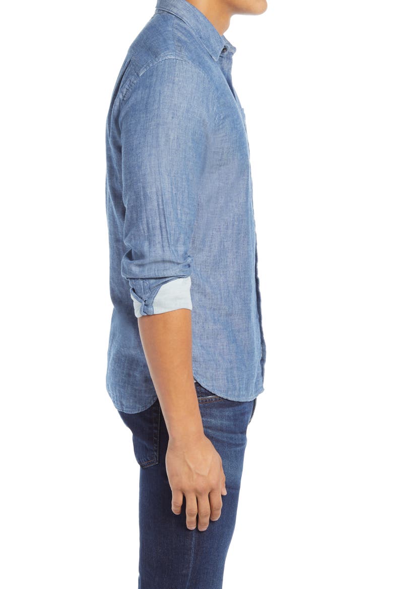 Slim Fit Double Gauze Button-Up Shirt, Alternate, color, LIGHT INDIGO