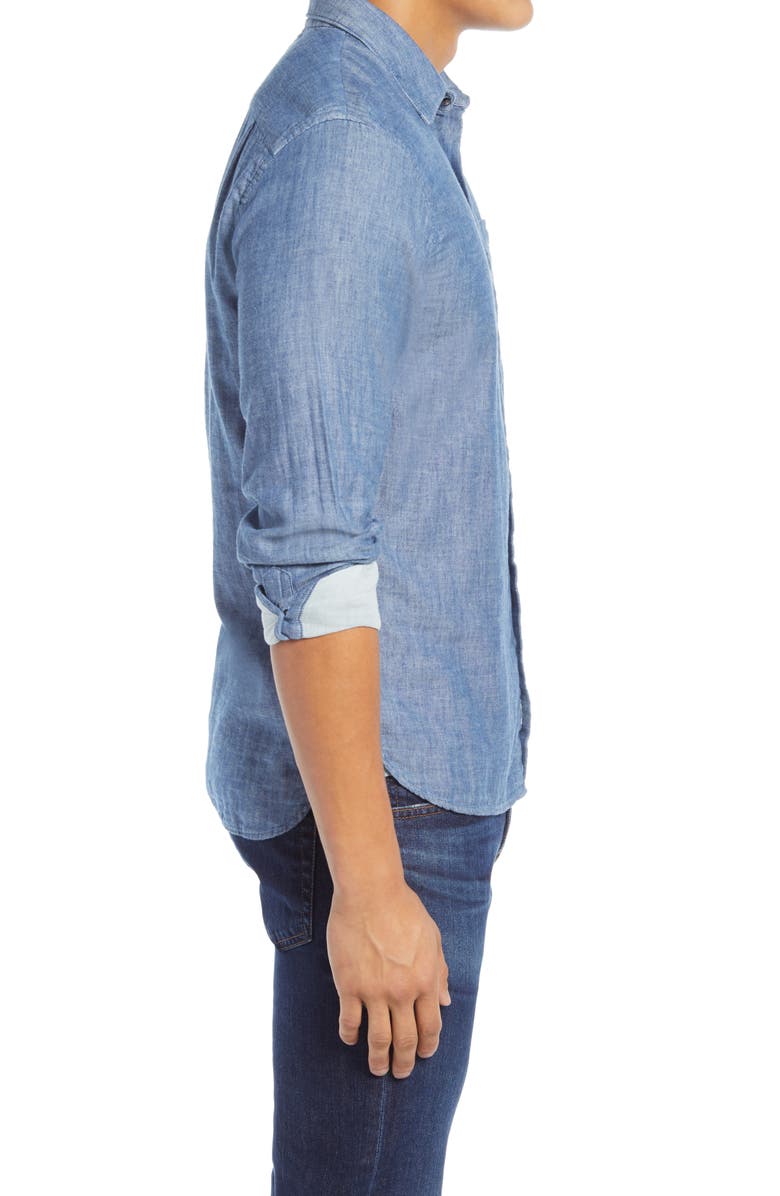 HIROSHI KATO Slim Fit Double Gauze Button-Up Shirt, Alternate, color, Light Indigo