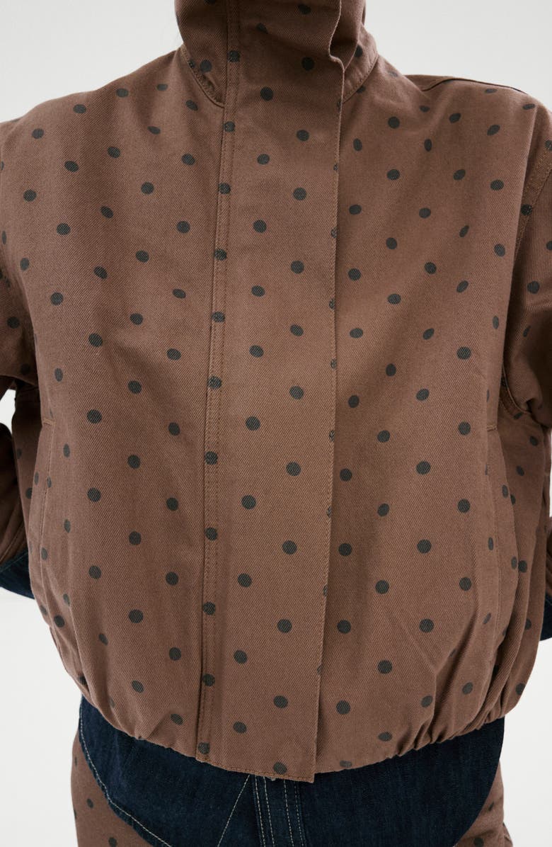 MANGO Cazadora Dot Print Denim Bomber Jacket, Alternate, color, Chocolate