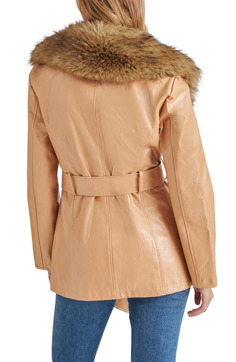 Steve Madden Bowery Faux Fur and Faux Leather Belted Jacket, Alternate, color, 