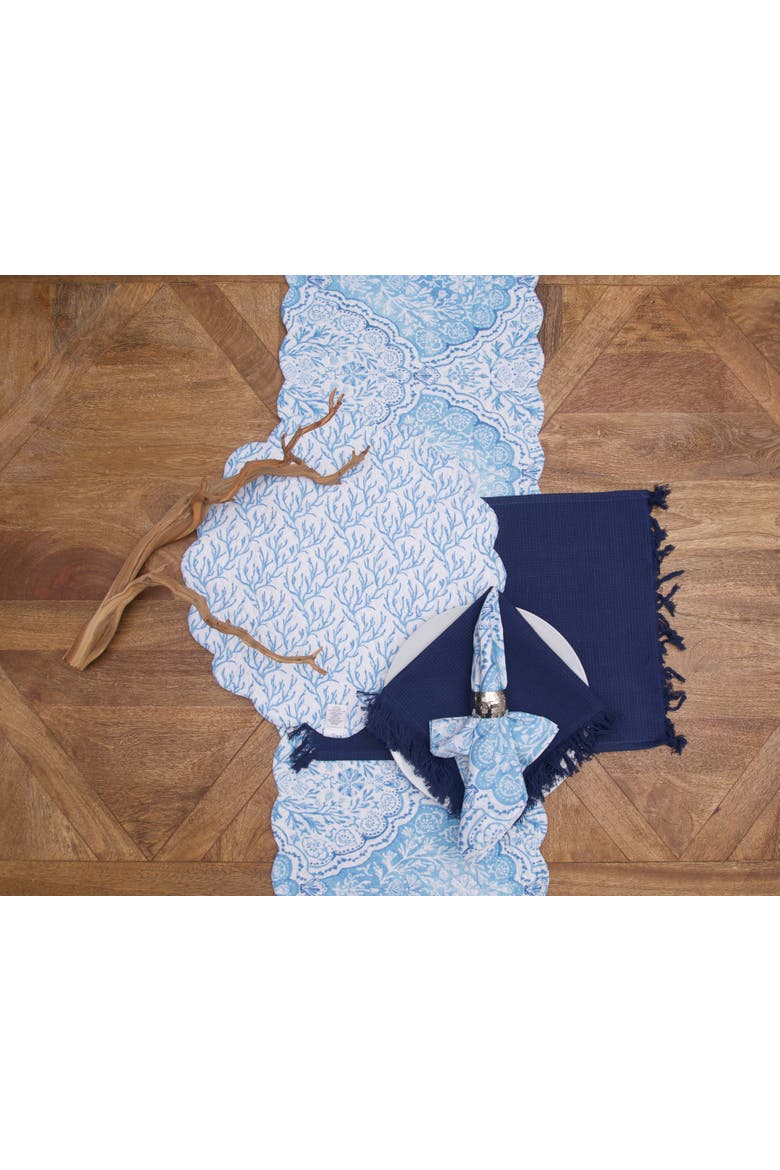 Chinoiserie Coast Reversible Graphic Print Machine Washable Hemstitch Napkins Set of 6, Alternate, color, Blue