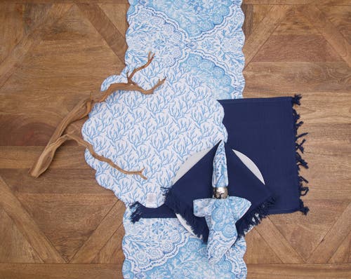 C & F Home C&f Home Chinoiserie Coast Reversible Graphic Print Machine Washable Quilt Table Runner 14" X 51" In Blue