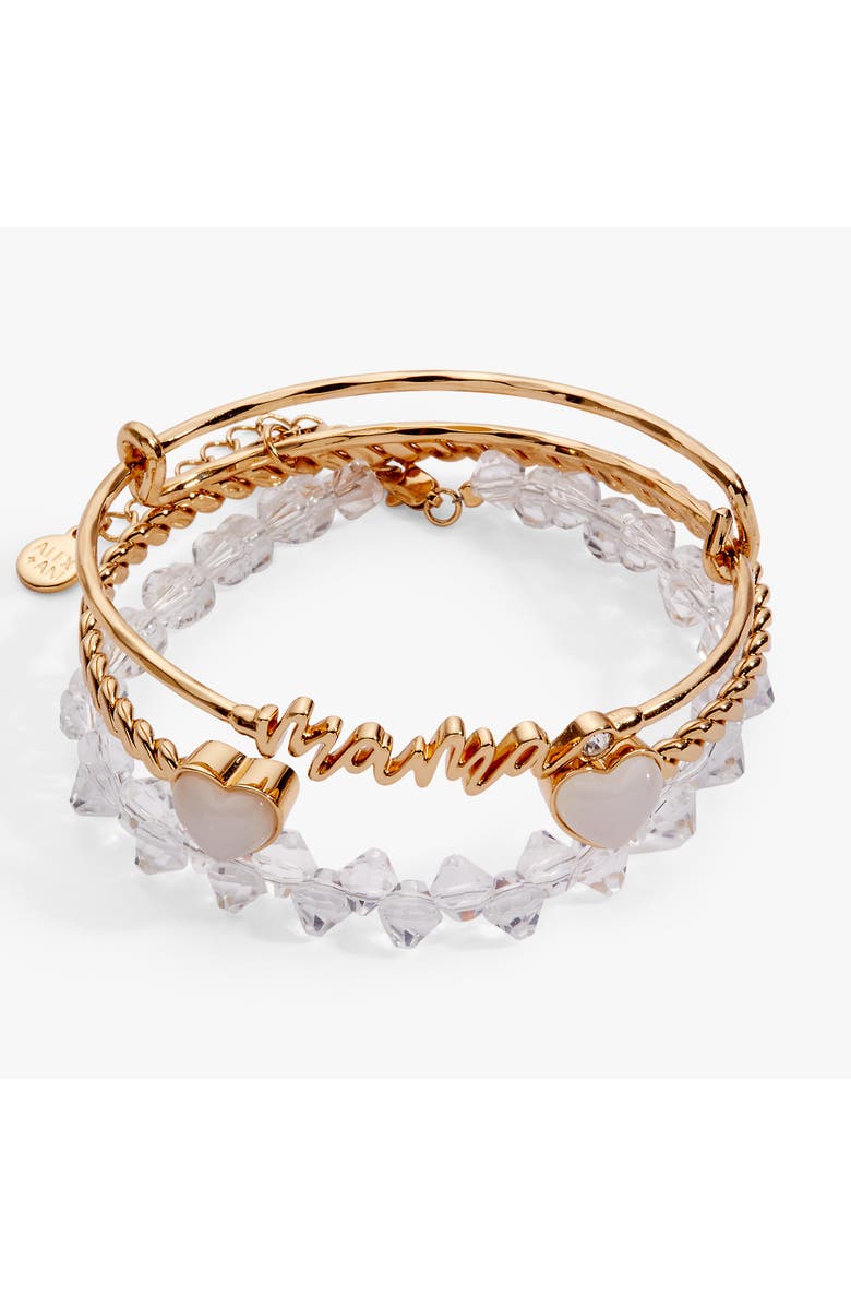 Alex and Ani 'Mama' Silver Beaded Bangle Set of 3, Main, color, Gold