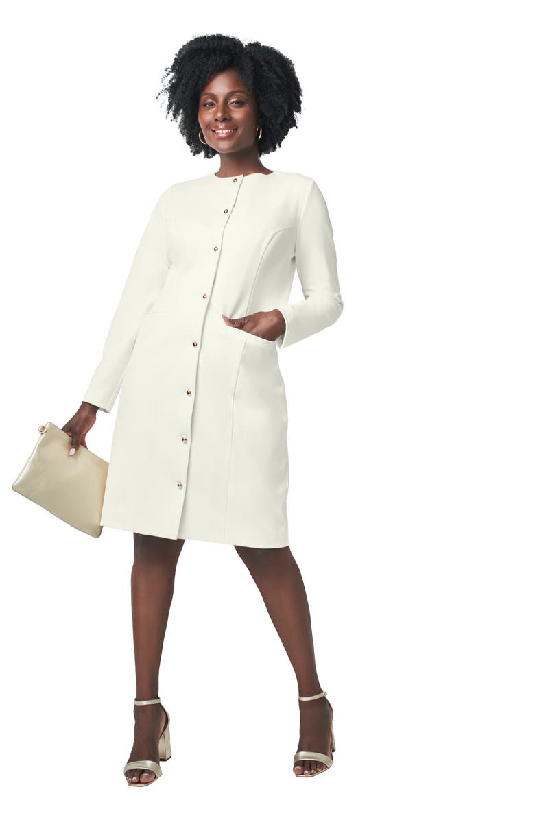Jessica London Single Breasted Jacket Dress, Main, color, Ivory