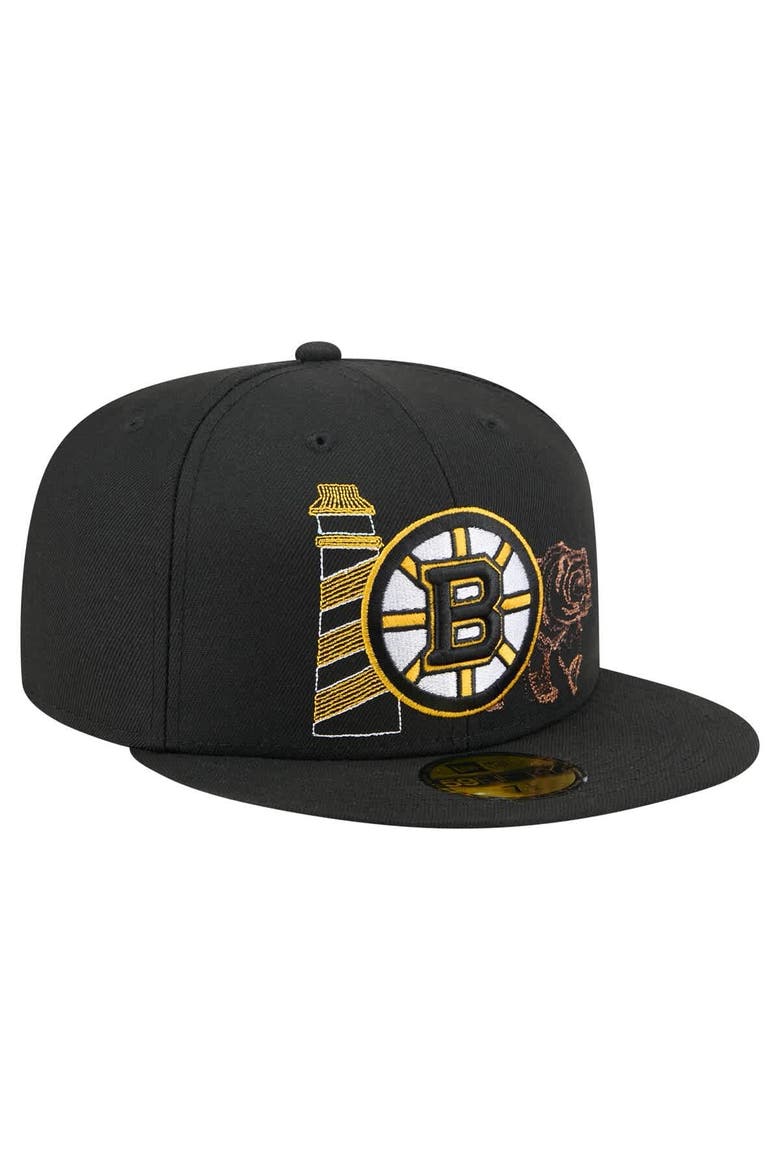 Men's New Era Black Boston Bruins State Stitch 59FIFTY Fitted Hat, Alternate, color, Black