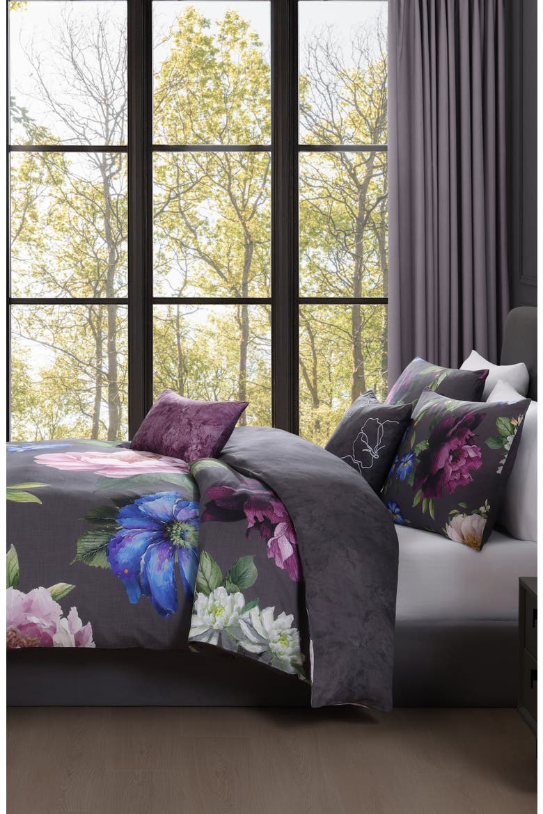 Elegant Blossoms 4-Piece Reversible Comforter Set, Alternate, color, GREY