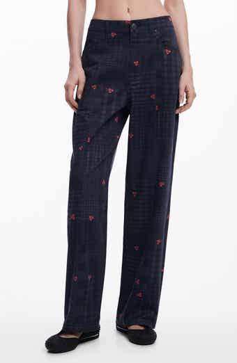 Desigual Check & Cherry Stretch Cotton Twill Pants