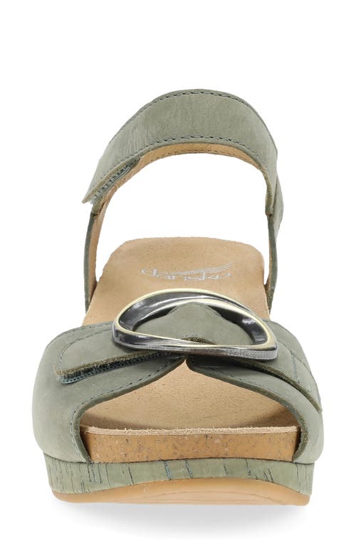 Dansko Stella Ankle Strap Platform Wedge Sandal In Sage Milled Nubuck