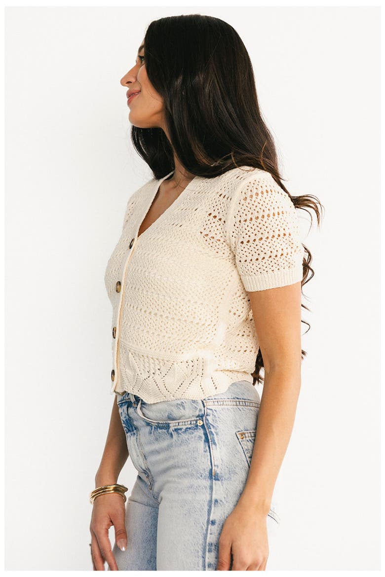 Candela Crochet Cardigan, Alternate, color, Ecru