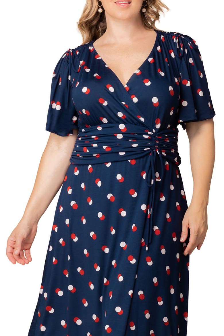 Jemma Ruched Tie Dress, Alternate, color, NAVY DOT DUO