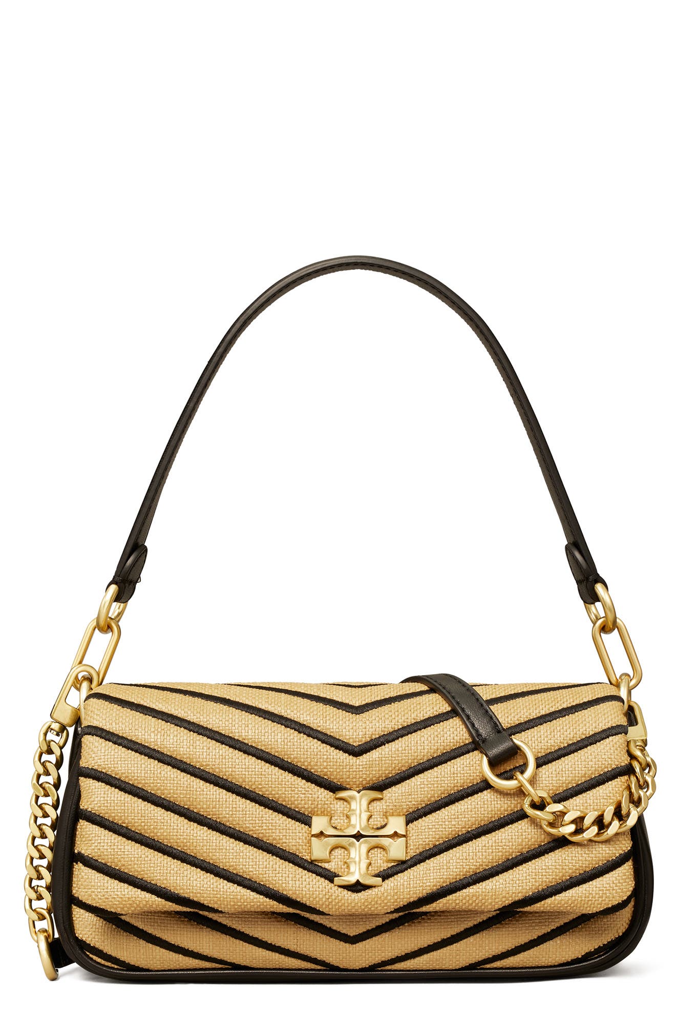 Tory Burch Kira Small Straw Chevron Tassel Shoulder Bag, Main, color, 