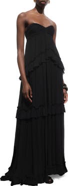 MANGO Strapless Ruffle Maxi Dress