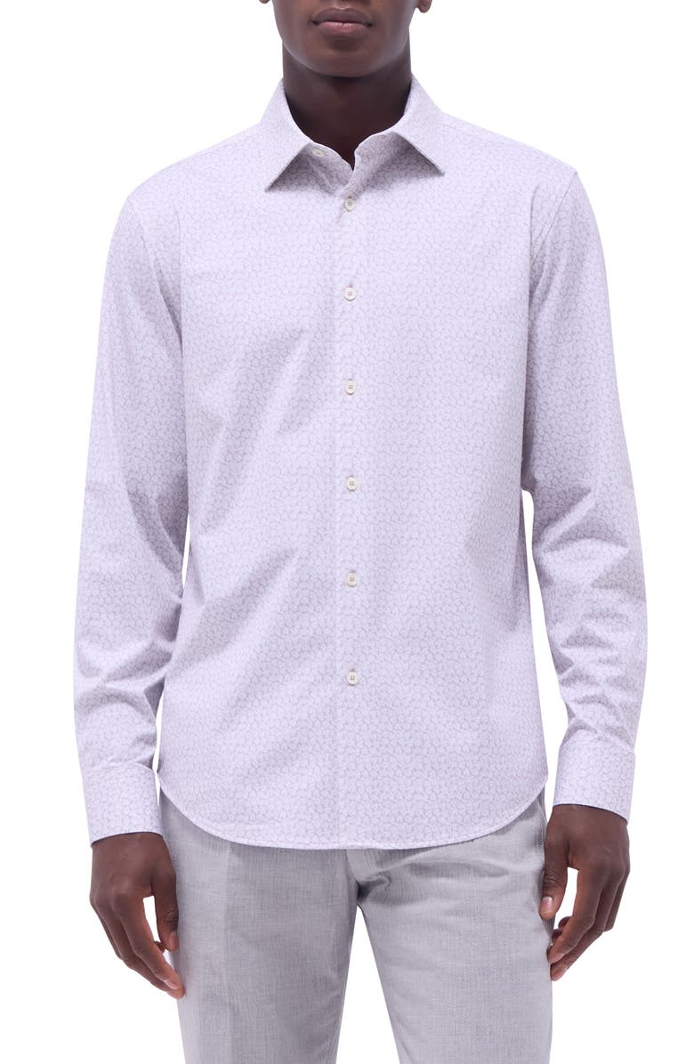 Bugatchi James OoohCotton<sup>®</sup> Leaf Print Button-Up Shirt, Main, color, Sand