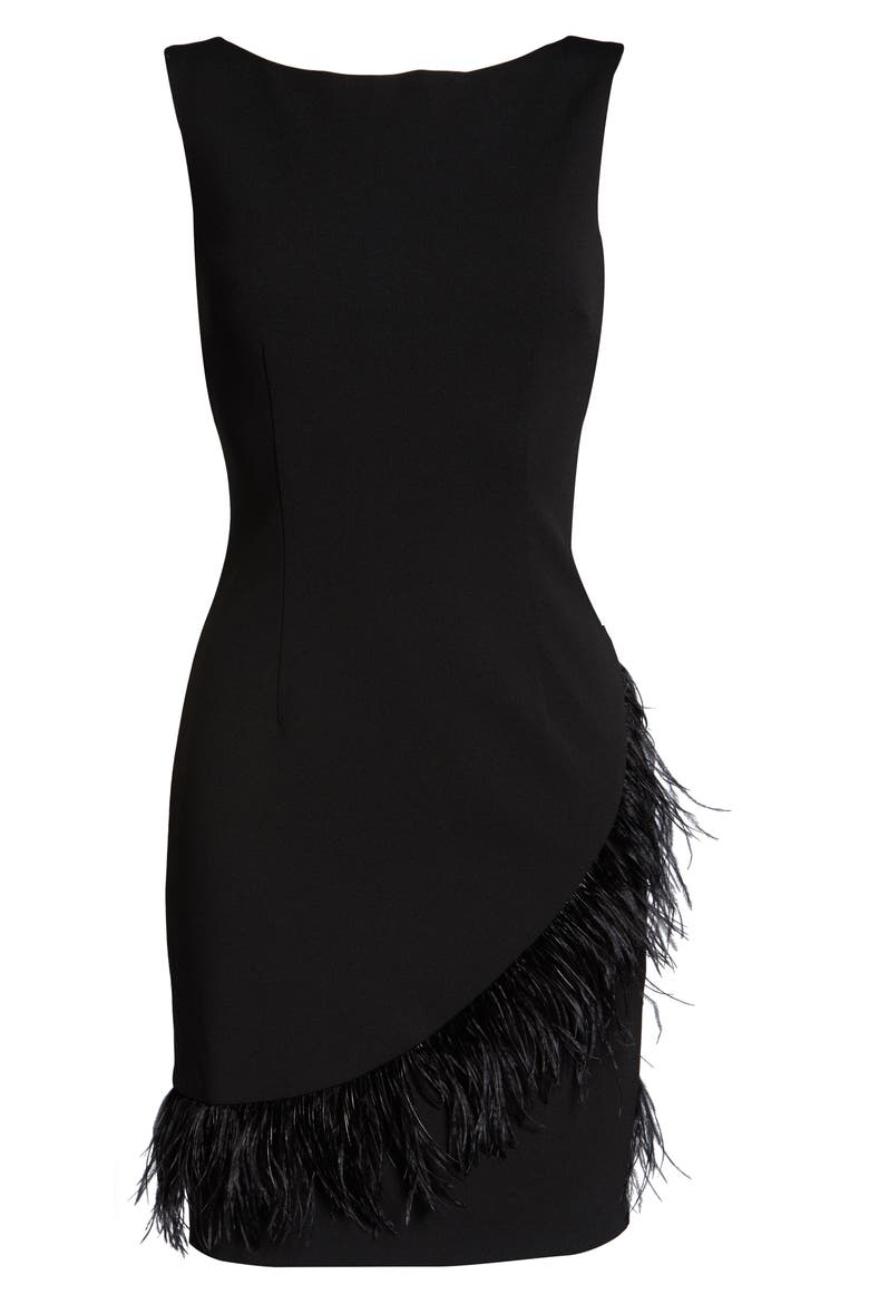 Feather Trim Sheath Dress, Alternate, color, BLACK