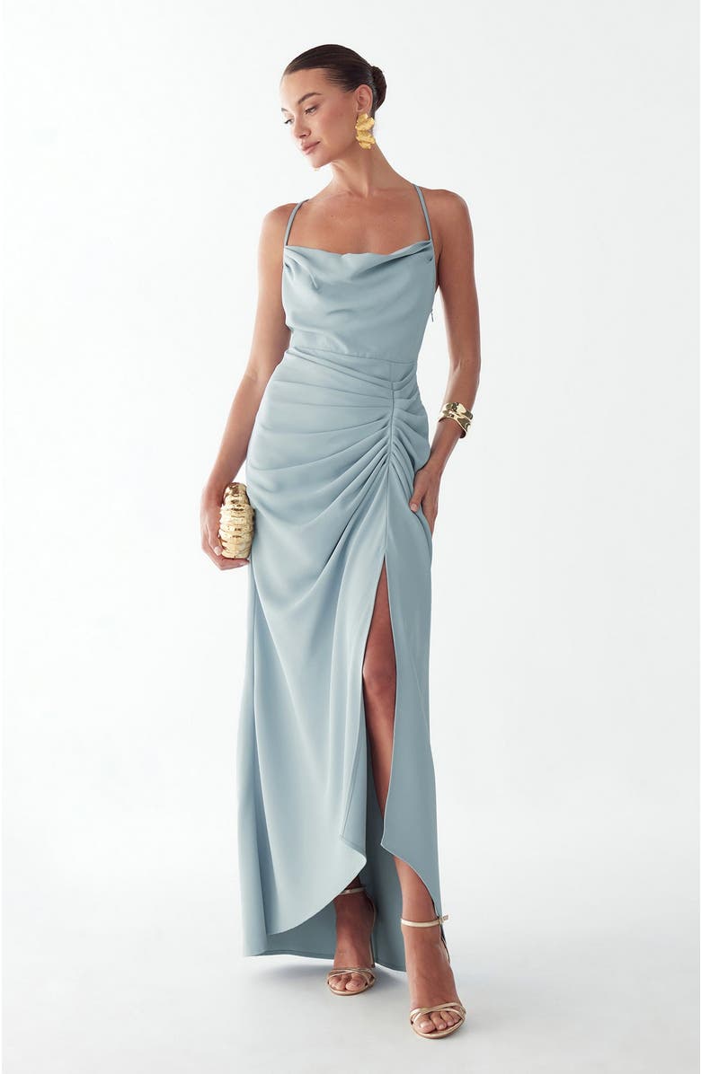 BWLDR Eliza Draped Maxi Dress, Alternate, color, Icy Blue