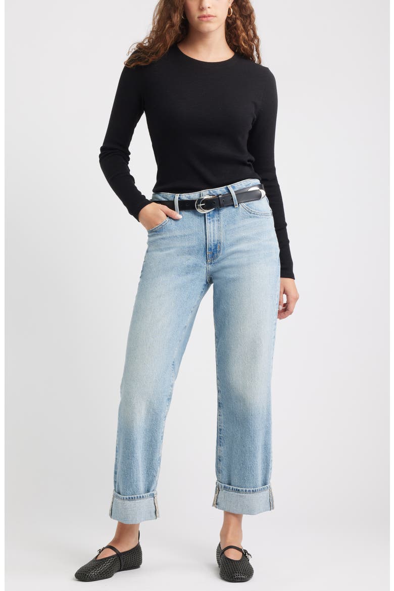 Long Sleeve Cotton Blend Rib T-Shirt, Alternate, color, BLACK