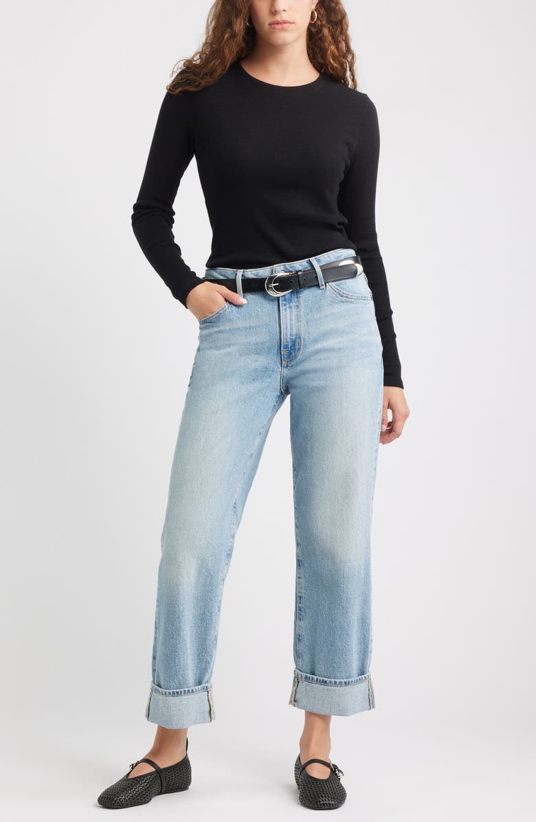 Treasure & Bond Long Sleeve Cotton Blend Rib T-Shirt, Alternate, color, Black