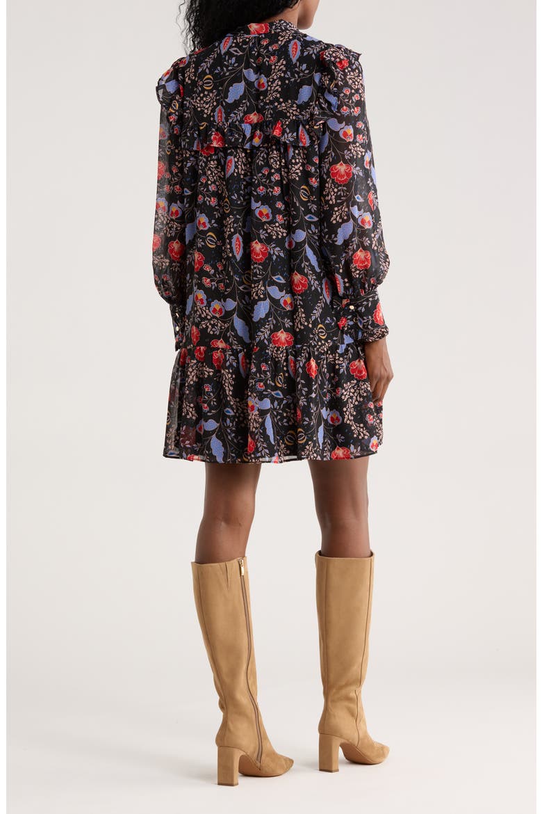 Tie Neck Long Sleeve Dress, Alternate, color, BLACK MULTI
