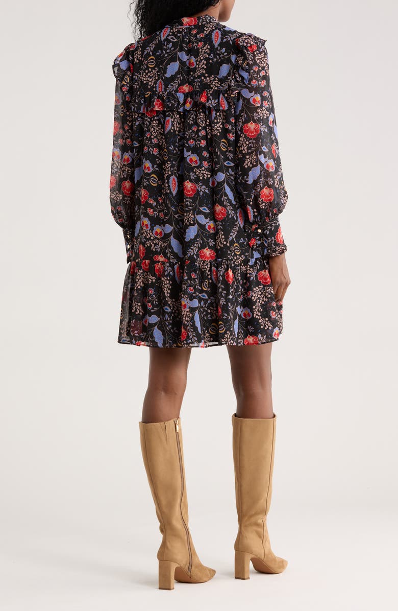 Julia Jordan Tie Neck Long Sleeve Dress, Alternate, color, Black Multi