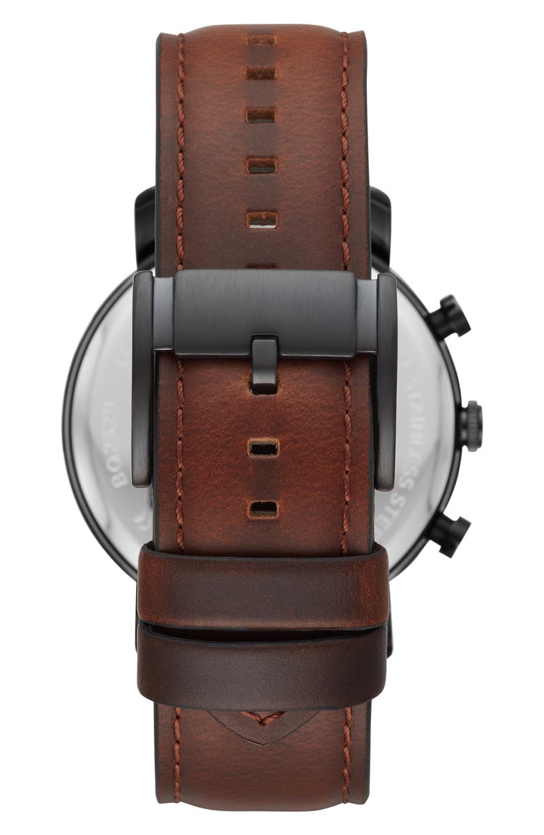 Fossil Luther Chronograph Leather Strap Watch, 44mm, Alternate, color, Brown/ Black
