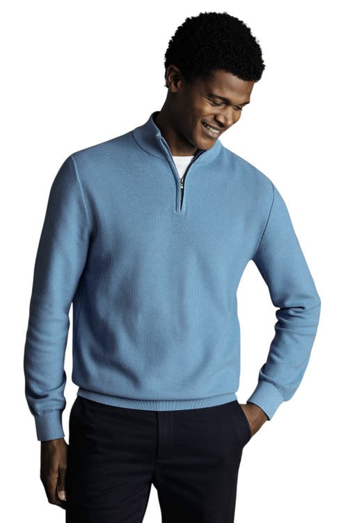 Charles Tyrwhitt Cotton Zip Neck Sweater In Blue