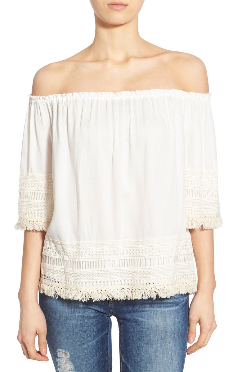 Ella Moss 'Lilita' Macramé Trim Off the Shoulder Top, Main, color, 