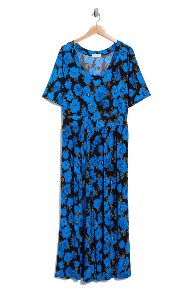 Floral Wide Leg Jumpsuit, Alternate, color, COBALT FLORAL