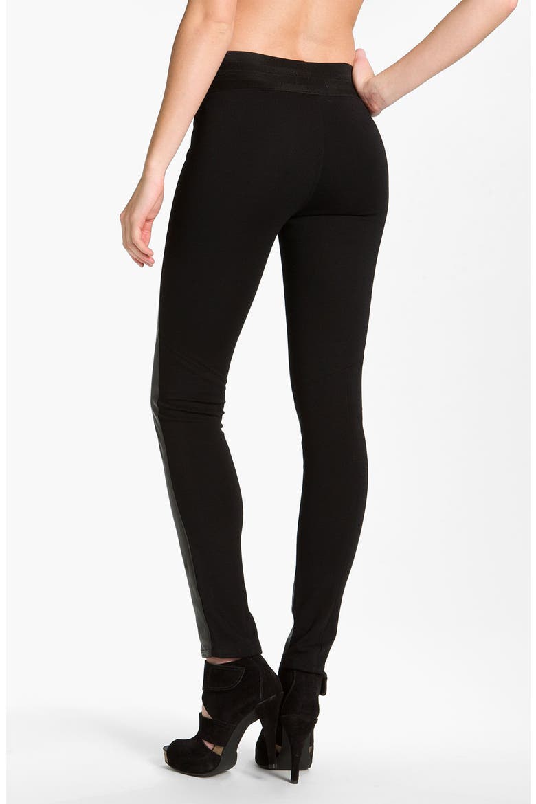 'Paloma' Leather Panel Leggings, Alternate, color, BLACK