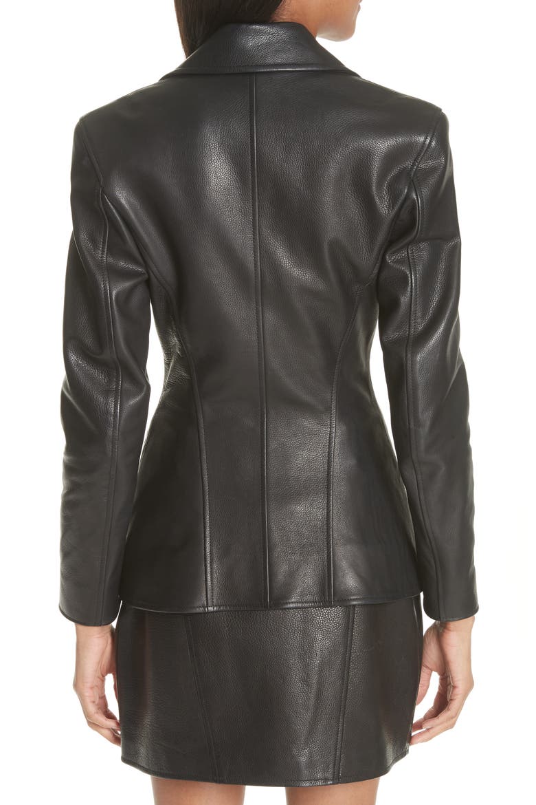Zip Front Leather Blazer, Alternate, color, BLACK