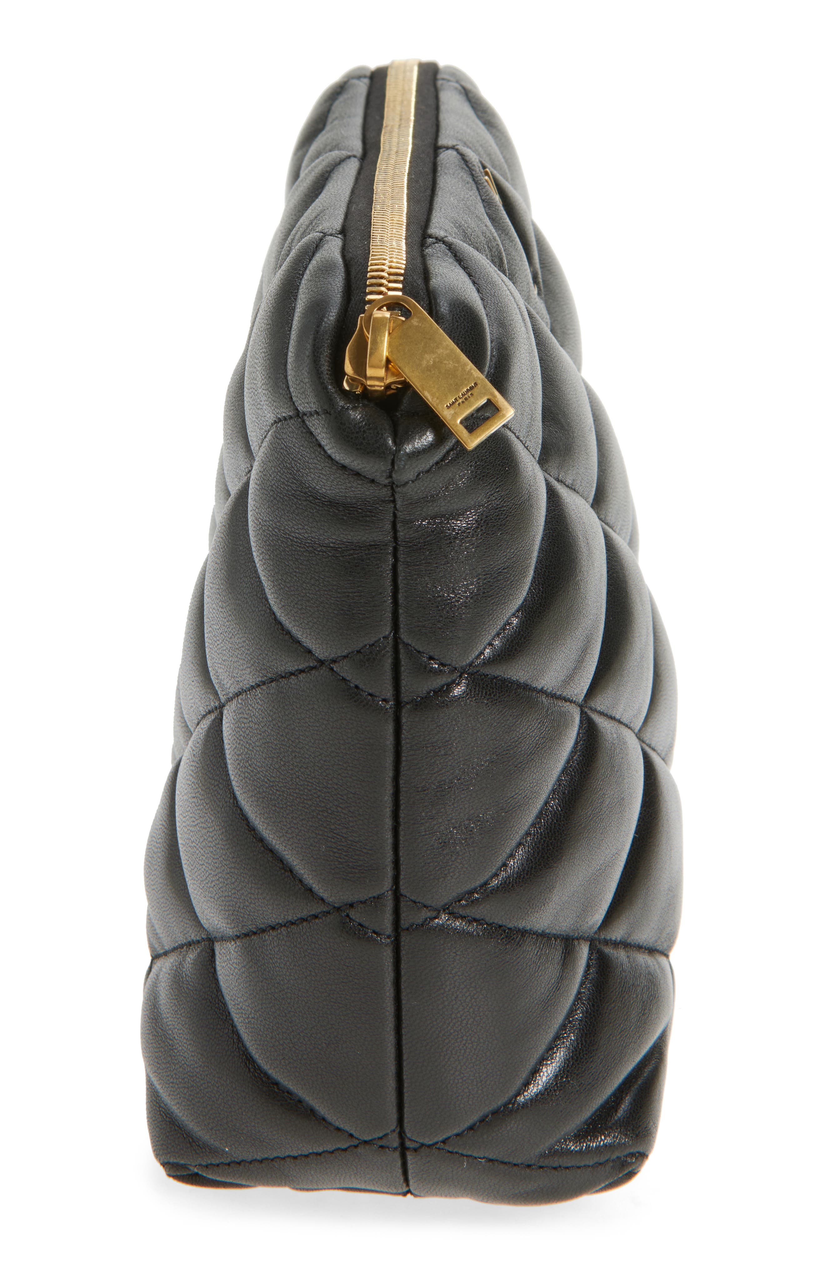 Large Quilted Cosmetics Pouch, Alternate, color, NOIR