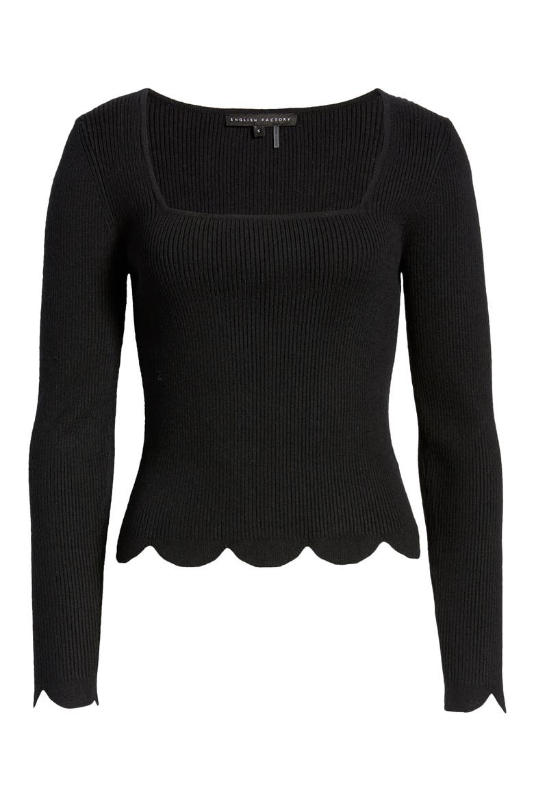 Scallop Hem Sweater, Alternate, color, BLACK