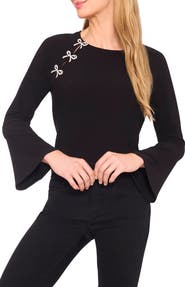 CeCe Pearly Bow Knit Top