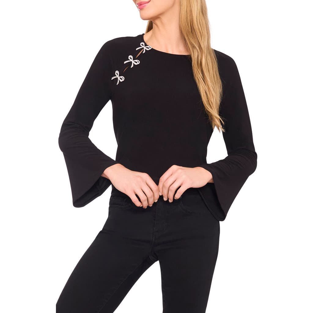 Cece Pearly Bow Knit Top In Black