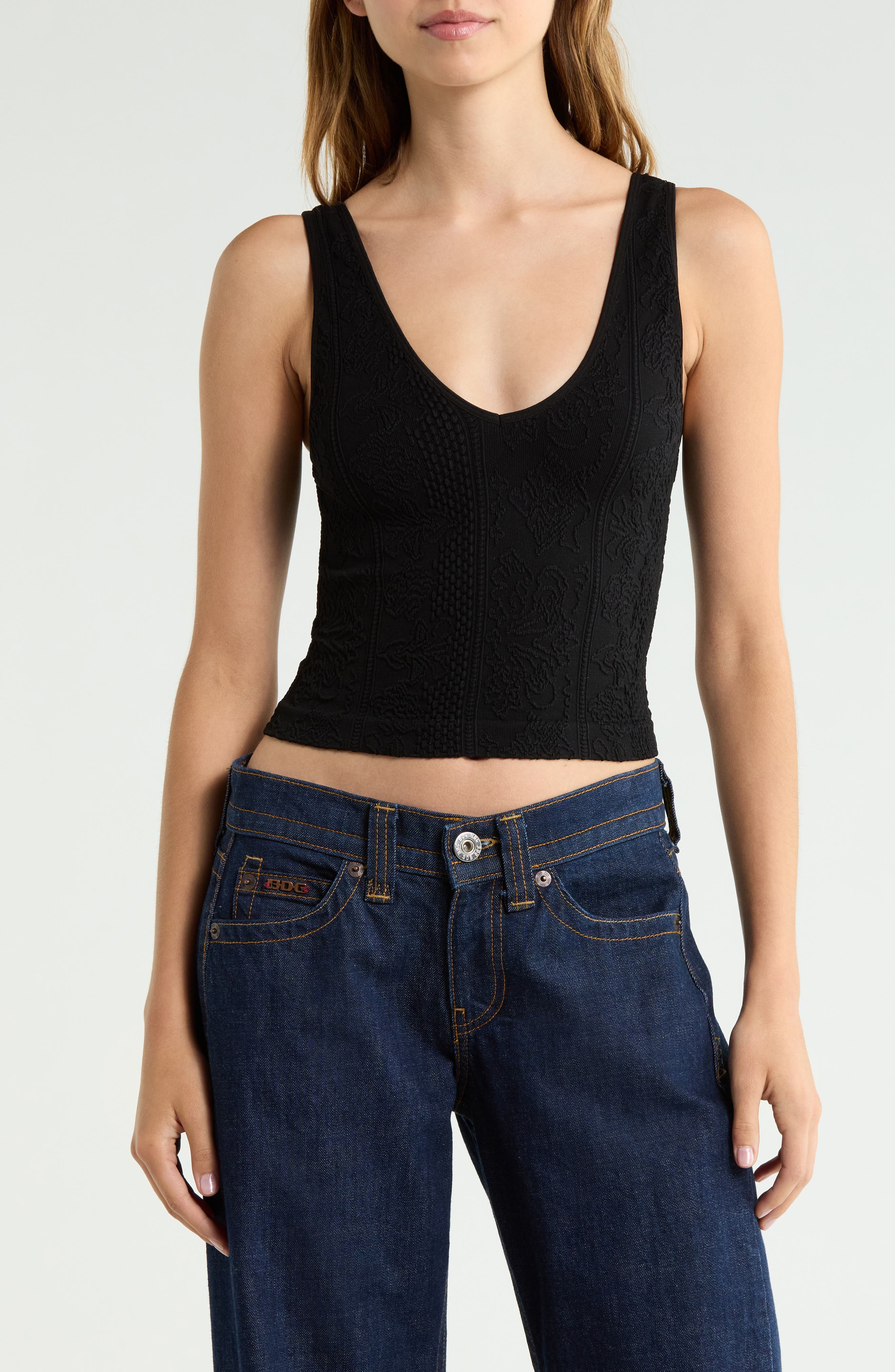 Tapestry V-Neck Crop Tank
